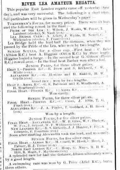 1869 Lea Regatta article; note the reference to money prizes.